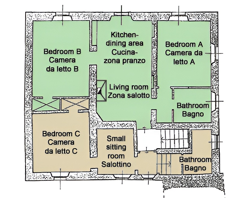 La Fattoria: floorplan of cozy castle apartment 